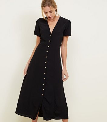 Black Button Front Midi Tea Dress | New ...